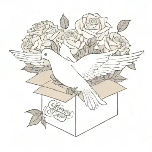 A Dove Emerging From A Bunch Of Roses And Carnation Flowers With A Box For 2 Names Karen And Gary