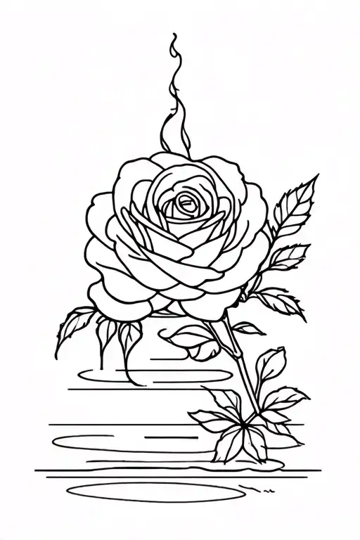 Tattoo Of A Rose And Fountain
