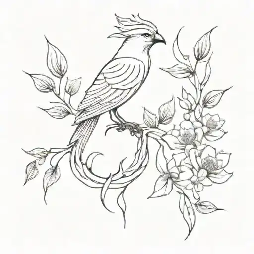 Below The Bust In The Middle A Phoenix Bird With Leaves Surrounding It And Some Flowers