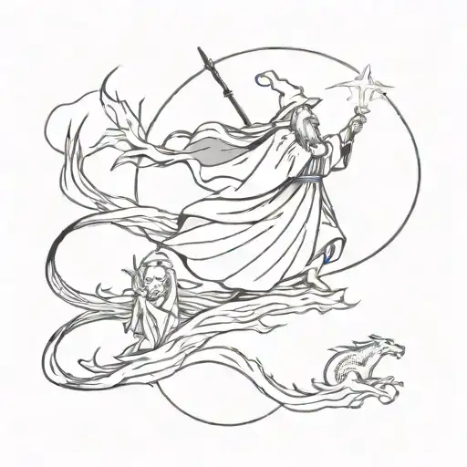 Wizard With Dragons Coming Out Of The Winds Next To A Witch