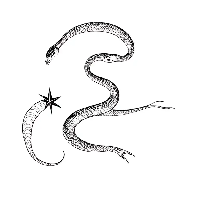 Snake Accompanied By A Linear Line And Star
