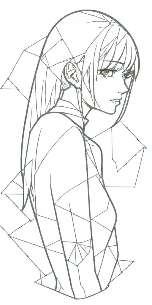 Anime Girl In Front Of A Geometric Background