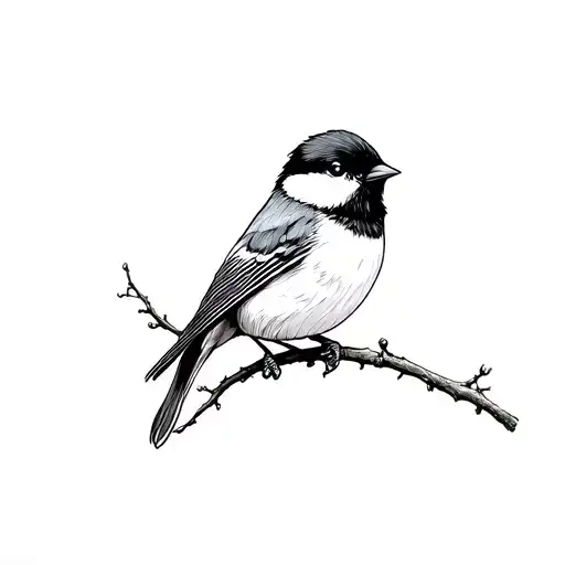 Line Art Chickadee Perched