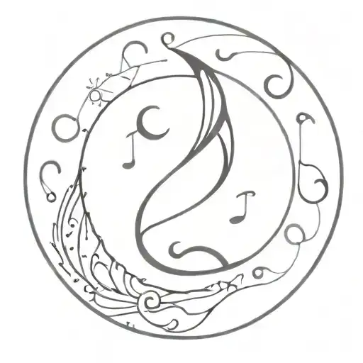 A Crescent Moon With The Gemini Sign And The Trebble Clef