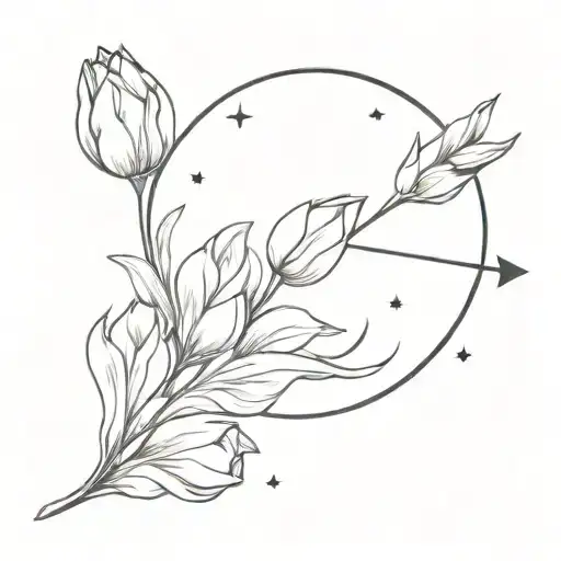 Sagittarius Arrow And Tulips And Moon