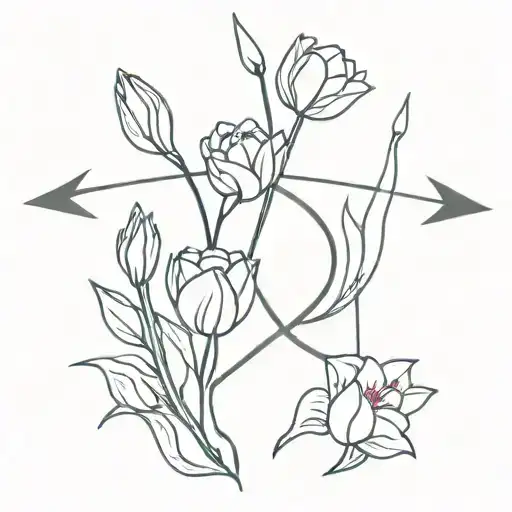 Ocean And Sagittarius Arrow And Tulips