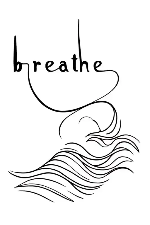 The Word Breathe With Ocean Waves Flowing