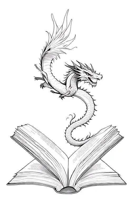 Flying Dragon Coming Out Of A Book Com Mulher