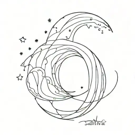 A Minimalist Tattoo Of A Wave Made Of Constellations Crashing Into A Galaxy