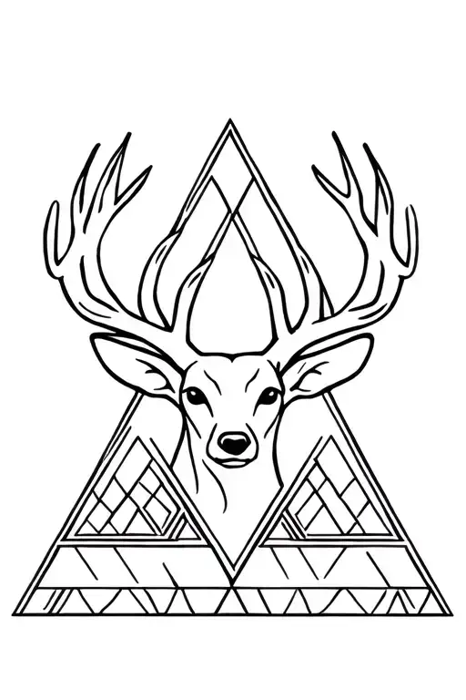 Deer Head Surrounded Triangle Aztec Soft Look Spirituality Nature Moon