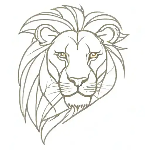 A Minimalist Lion Head With Yellow And Red