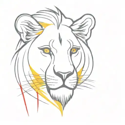 A Minimalist Lion Head With Yellow And Red