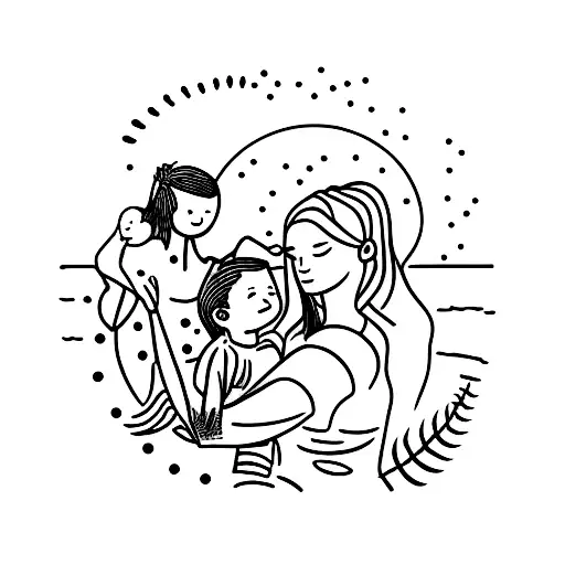 Silhouette Of Mother With Son And Two Daughters