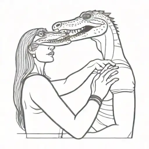 A Woman With Medium Length Hair Arm Wrestling An Alligator