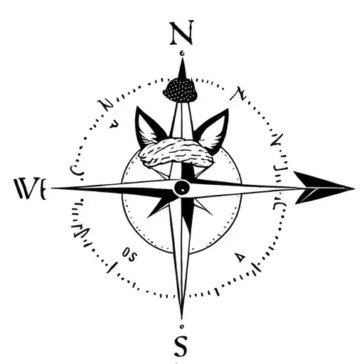 A Compass With Fox Ears Above His Woolly Hat And An Arrow Through It From Nurth-west To South-east