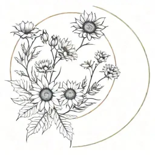 Circle Made Of Sunflowers Gypsophila And Lavender With Some Foliage