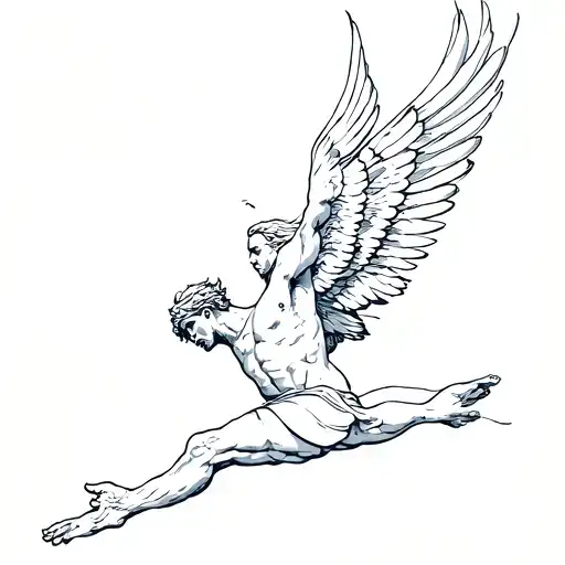 Icarus Falling From The Sky With Line Art