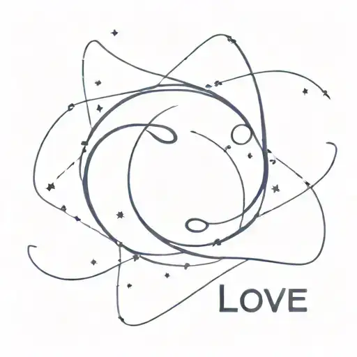 A Minimalist Tattoo Of A Spiral Galaxy With The Words 'Love' Intertwined Within The Stars