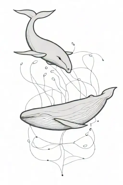 Giant Blue Whale Swimmimg With A Little Swimmer Beside Him