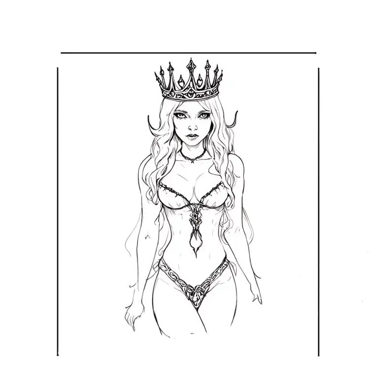 Draw A Tattoo Sketch Of A Sexy Vampire Girl In A Crown Realism Style