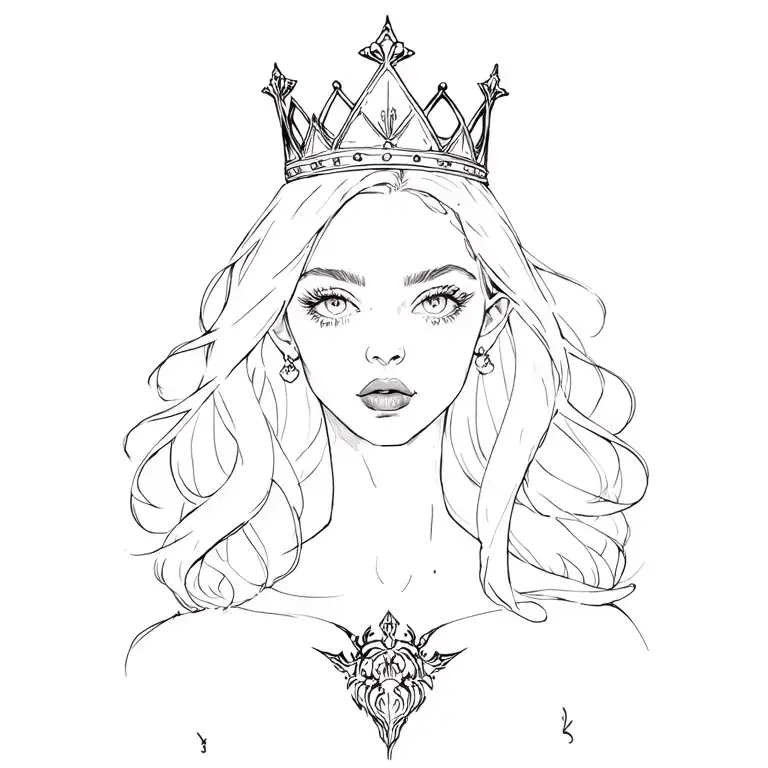 Draw A Tattoo Sketch Of A Sexy Vampire Girl In A Crown Realism Style
