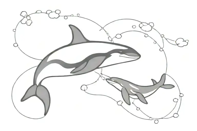 Realistic Tattoo Of A Killer Whale And Baby Turtle In The Sky