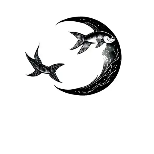 2 Fish Swimming Around A Moon