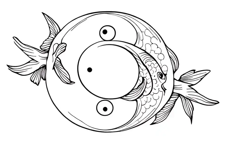2 Ying Yang Fish Swimming Around A Moon