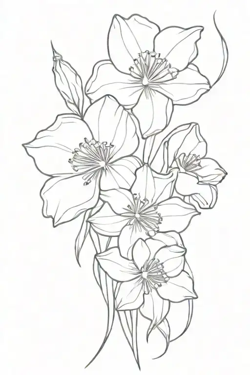 Rose Daffodil Poppy Bouquet Fine Line Tattoo Design