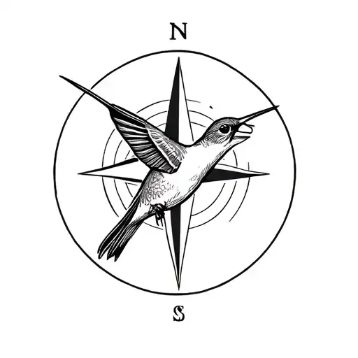 Hummingbird Flying And A Compass