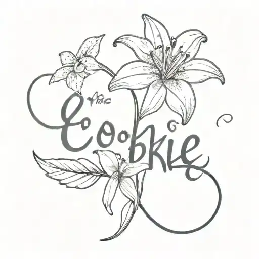 The Name Cookie Calligraphy Style With A Lily And Daisy Flower