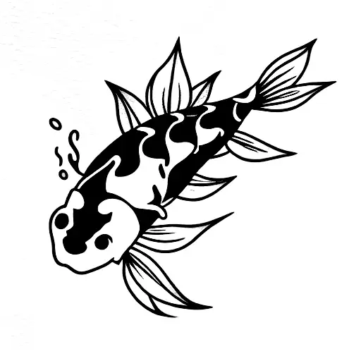 Koi Fish Swimming Through Lillies Towards A Pond