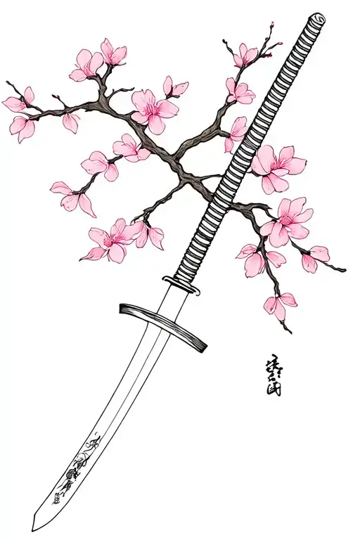 Japanese Katana With Cherry Blossom