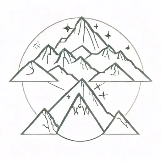 A Geometric Mountain Range Tattoo With Hidden Symbols Representing Happiness And Nature
