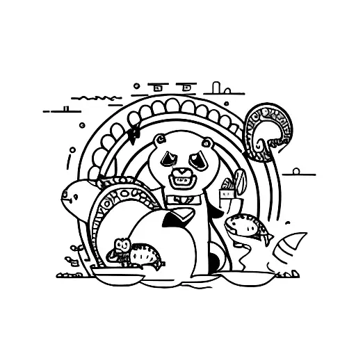 A Panda And A Dinosaur And A Dolphin And A Cat