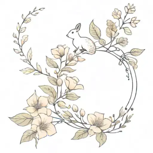 A Delicate Floral Design Incorporating Botanical Elements And Cute Animals