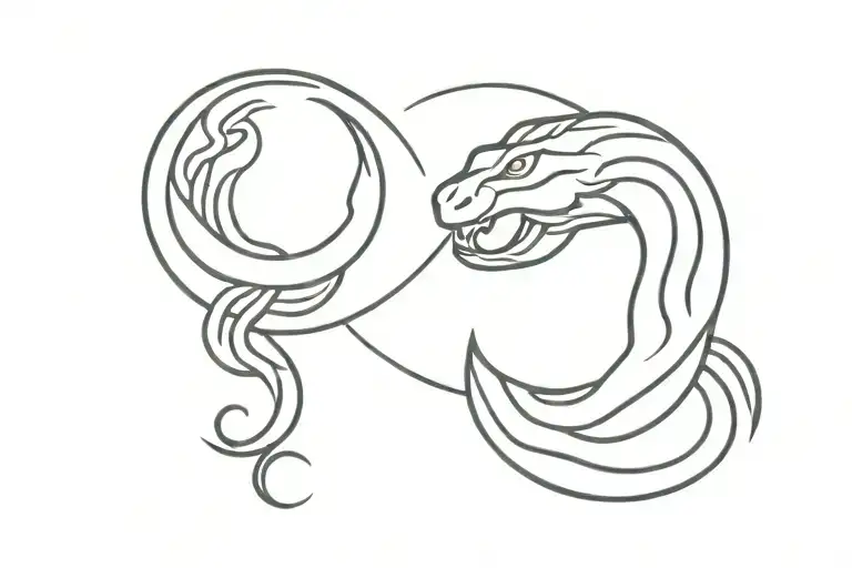 Snake And Moon With Water Waves