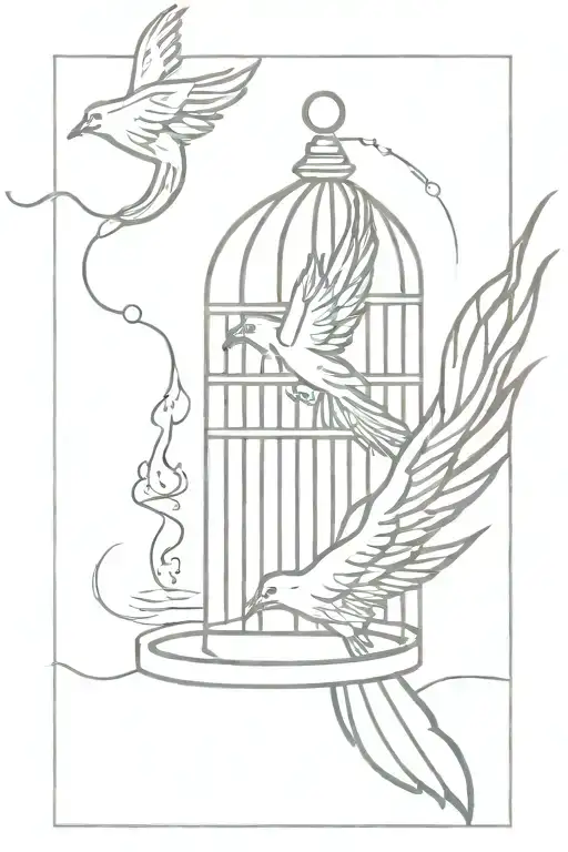 Open Bird Cage With Smoldering Coals With Small Pheonix Flying Out