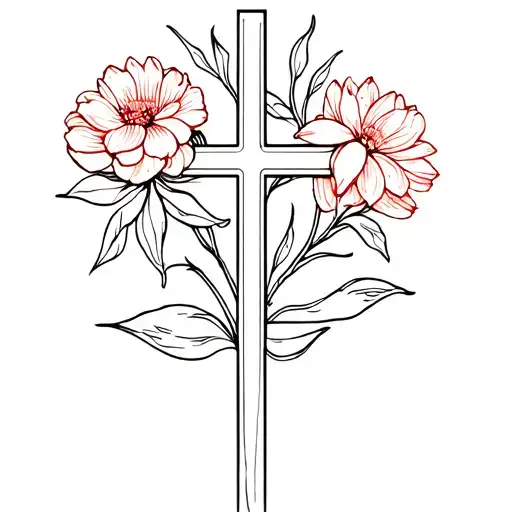 Cross With Marigolds And Water Lilys Surrounding