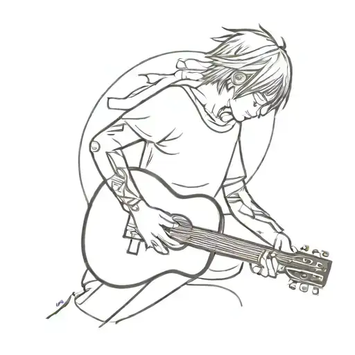 A Minimalist Tattoo Of Sukuna Playing A Guitar With Anime-inspired Details