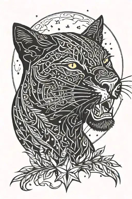 Black Panther Emerging From Djungle With Moon And Stars