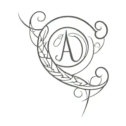 Initial A N S H Calligraphy Tattoo Design Combining Elements