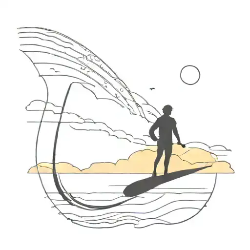 A Minimalist Design Of A Sunset Over The Ocean With A Silhouette Of A Surfer Playing A Guitar