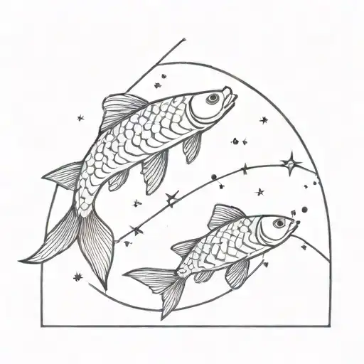 Two Carp Against The Background Of The Constellation Aquarius
