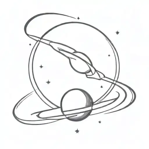 A Simple And Elegant Tattoo Of Saturn With A Crescent Moon In The Background