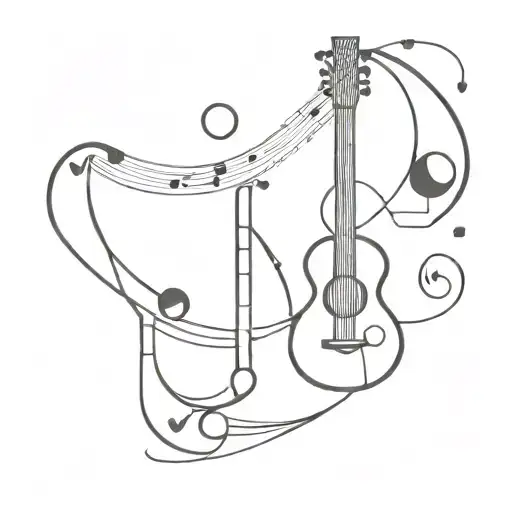 An Abstract Tattoo Design Combining Musical Instruments And The Phases Of The Moon