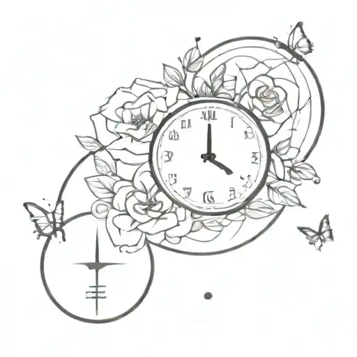 Clock Roses Butterflies