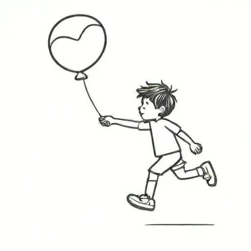 Little Boy With Ballon Flying Away