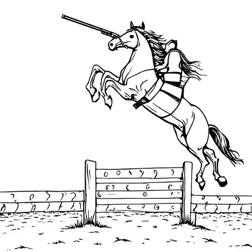A Horse Jumping Over A Barrier With A Knight Shooting A Shot Gun