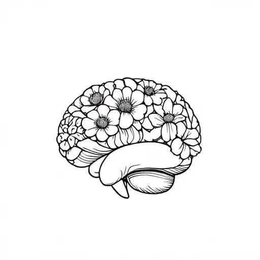 Line Brain Made Of Flowers